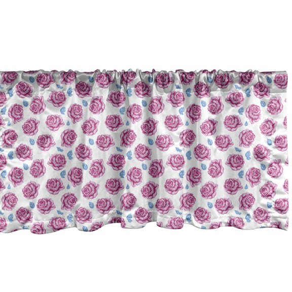 Ambesonne Floral Window Valance, Roses Leaves Vintage Art, 42" x 12", Pale Mauve Soft Pink
