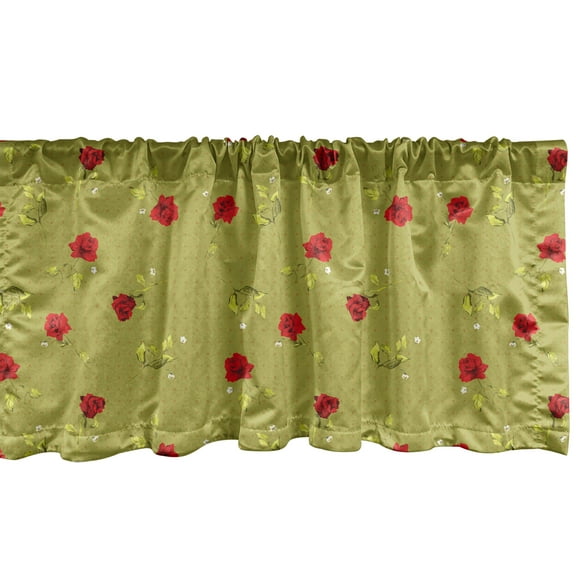 Ambesonne Floral Window Valance, Roses in Vintage Colors Art, 54" X 18", Apple Green and Burgundy