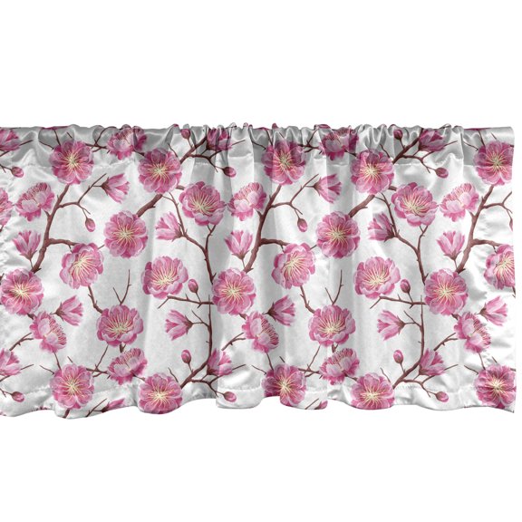 Ambesonne Floral Window Valance, Sakura Flower Blossom Branch, 54" X 12", Dark Mauve and Pink
