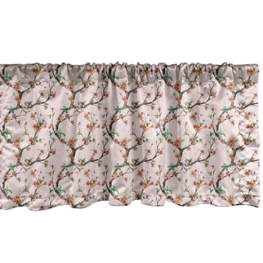 Ambesonne Floral Window Valance, Sakura Tree Branches, 54" X 12", Rose Salmon Jade Green
