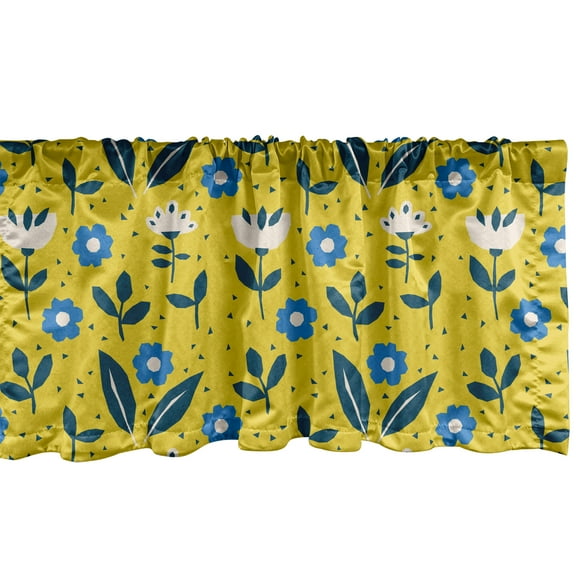 Ambesonne Floral Window Valance, Scandinavian Flowers Leaves, 54" X 18", Yellow Azure Blue