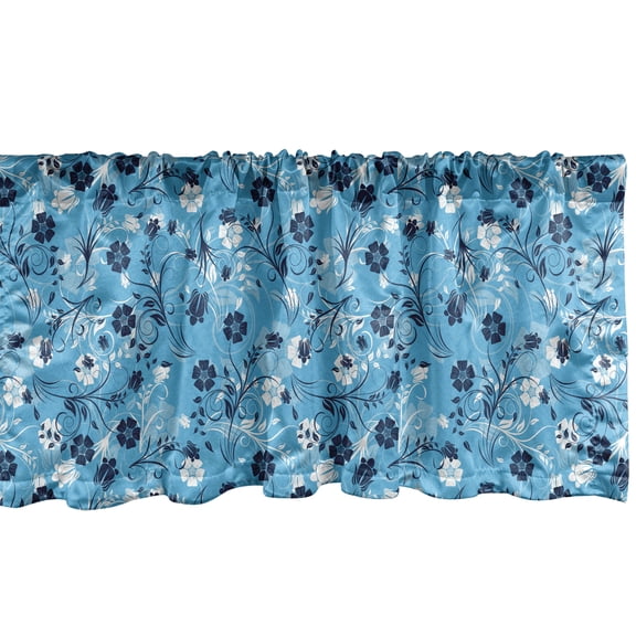 Ambesonne Floral Window Valance, Shabby Plant Petals, 54" X 12", Dark Blue White