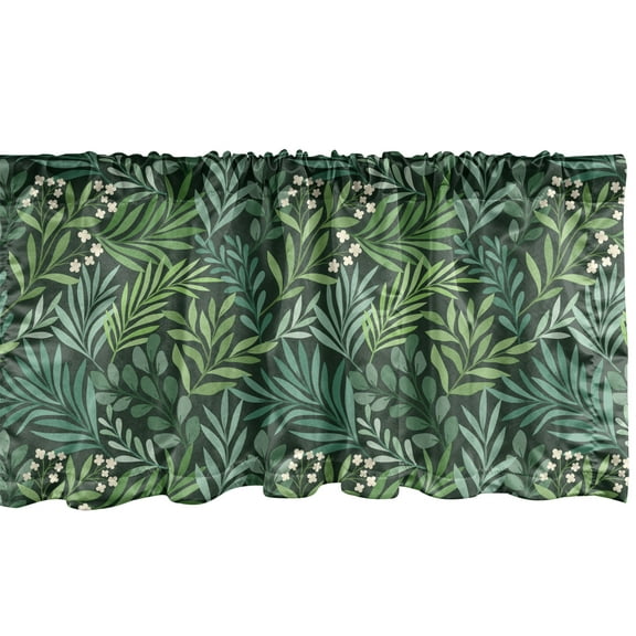 Ambesonne Floral Window Valance, Simplified Repeating Leaves, 42" x 12", Laurel Green and Grey Teal