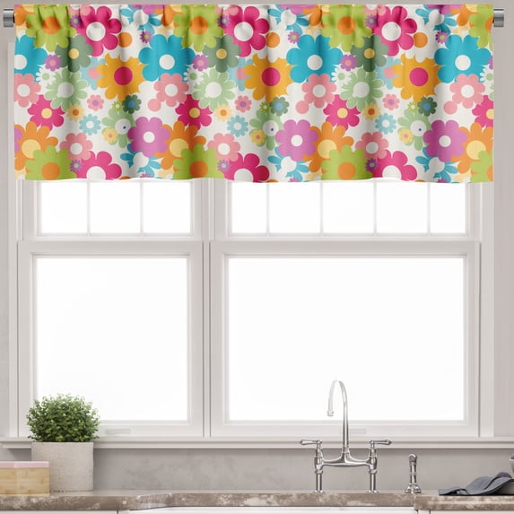 Ambesonne Floral Window Valance, Sixties Inspiration, 54" X 18", Multicolor