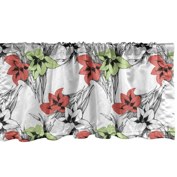 Ambesonne Floral Window Valance, Sketchy Blooming Exotic Art, 42" x 12", Dark Coral Multicolor