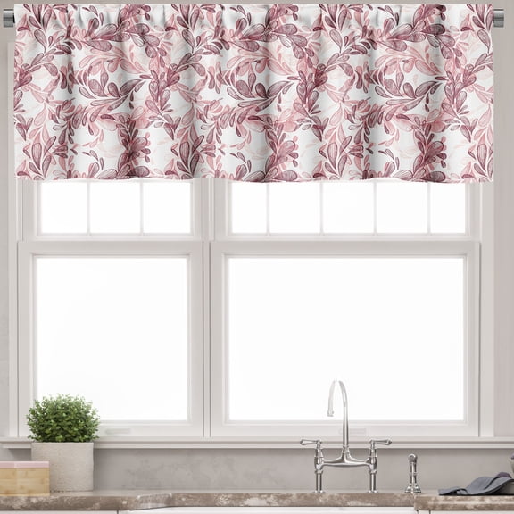 Ambesonne Floral Window Valance, Sketchy Leaves Petals, 54" X 18", Maroon Coral and White