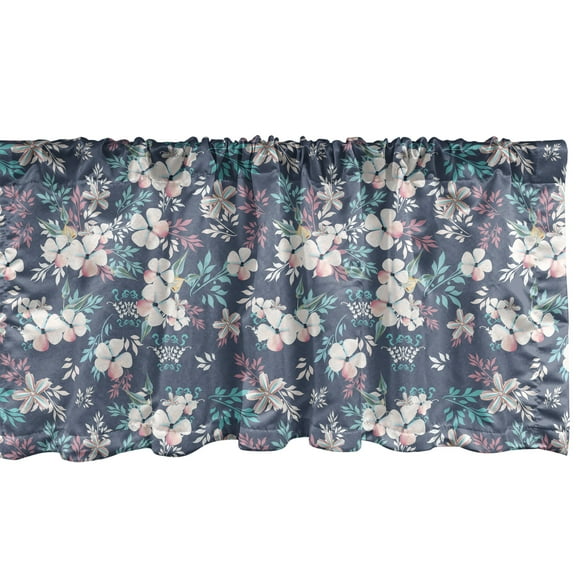 Ambesonne Floral Window Valance, Soft Tones Neat Floral Art, 42" x 18", Purpleblue Multicolor