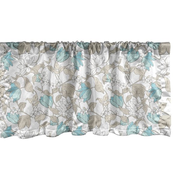 Ambesonne Floral Window Valance, Spring Blossoms Soft Tones, 54" X 12", Turquoise Grey Yellow