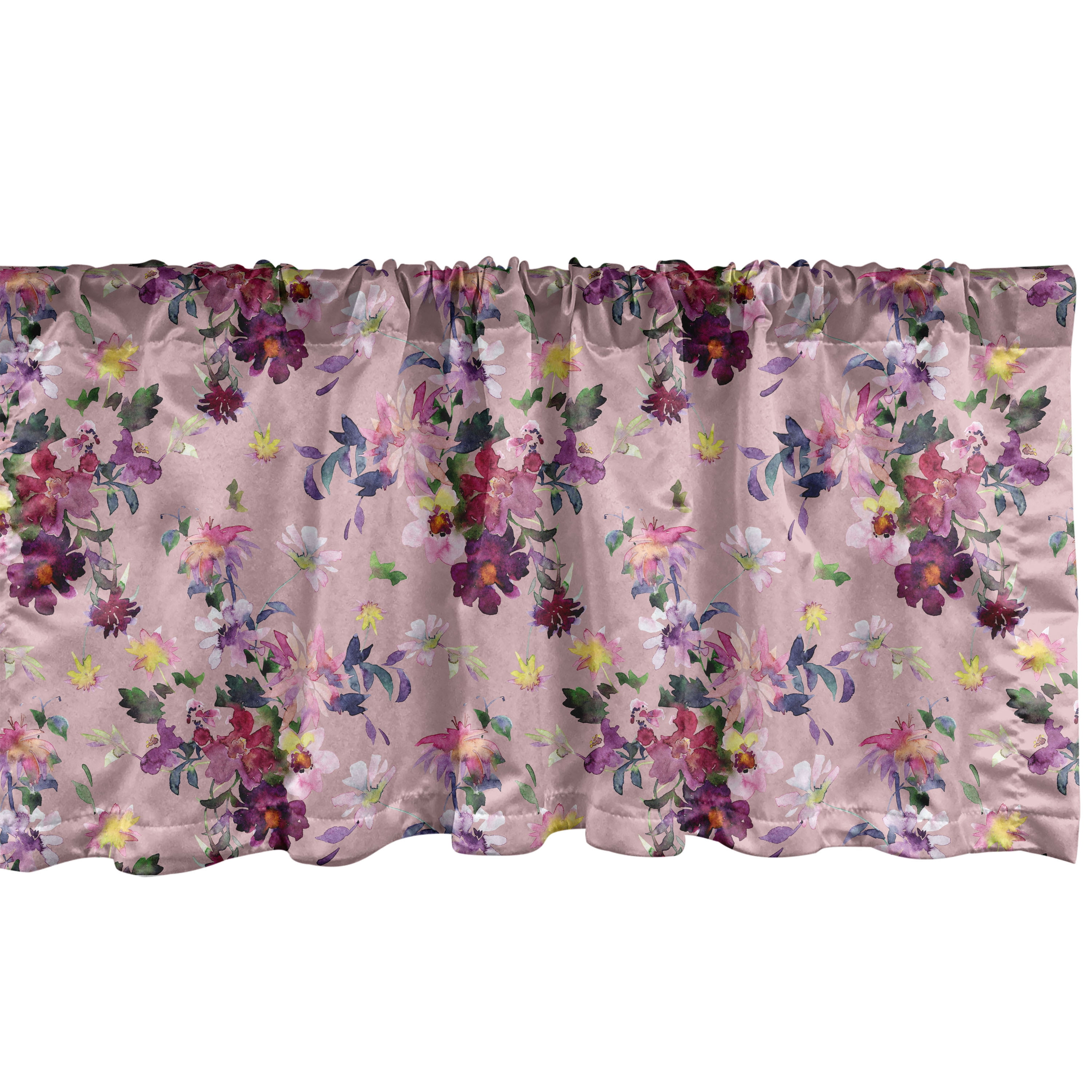 Floral Watercolor Satin Valance in Multicolor, 54" x 12"