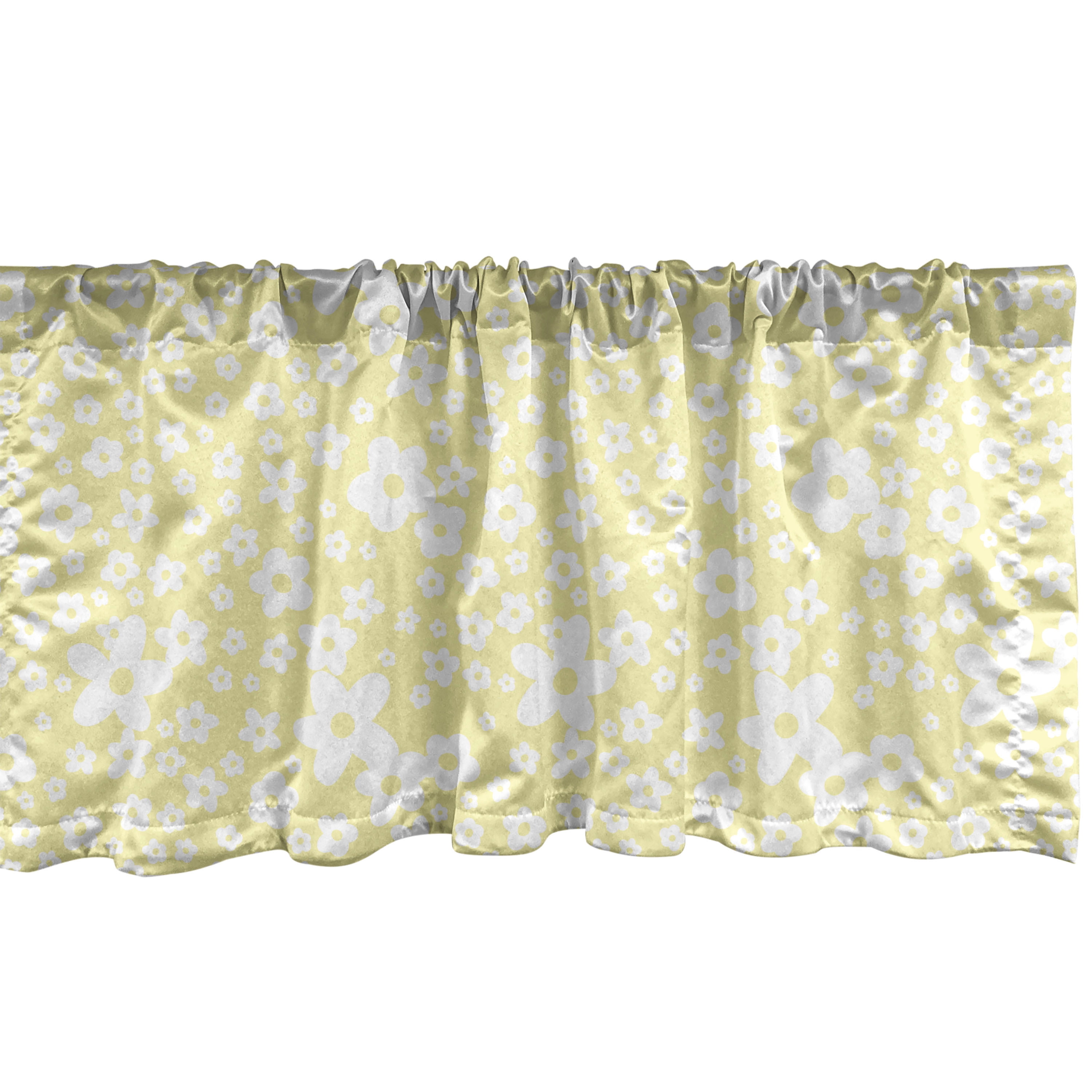 Yellow and White Floral Satin Rod Pocket Valance