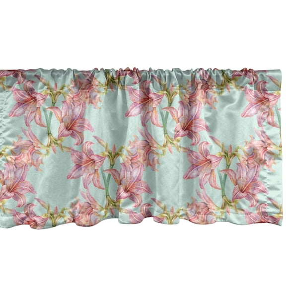 Ambesonne Floral Window Valance, Spring Flower Sketch Artwork, 42" x 12", Pale Mint Green Blush