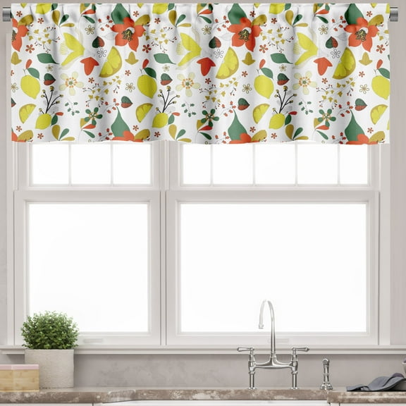 Ambesonne Floral Window Valance, Spring Lemons Leaves, 54" X 18", Red Yellow Forest Green