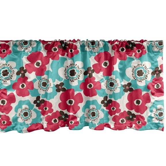 Ambesonne Floral Window Valance, Spring Nature Retro Sixties, 54" X 12", Dark Coral Blue