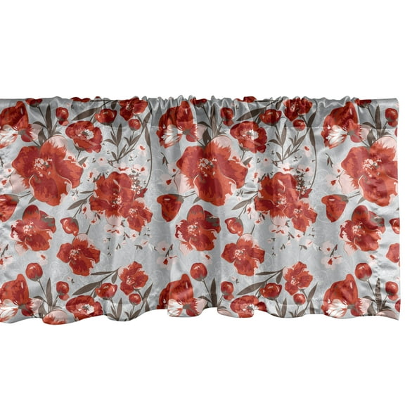 Ambesonne Floral Window Valance, Spring Petal Foliage, 54" X 12", Pale Grey Orange Taupe