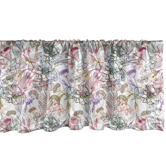 Ambesonne Floral Window Valance, Spring Scroll, 54" X 18", Multicolor