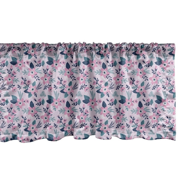 Ambesonne Floral Window Valance, Spring Themed Pattern with Doodle Flowers, Curtain Valance for Kitchen Bedroom Decor with Rod Pocket, 54" X 12", Purple Slate Blue