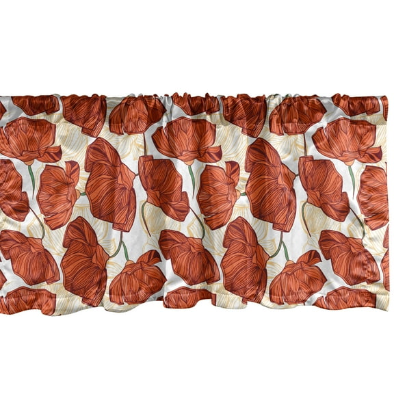 Ambesonne Floral Window Valance, Striped Poppy Flowers Design, 42" x 12", Champagne Vermilion