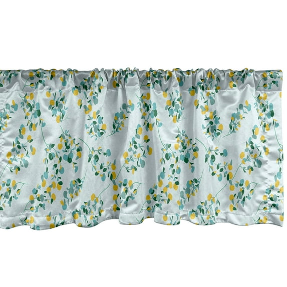 Ambesonne Floral Window Valance, Summer Blossom Botany, 54" X 12", Pale Blue Teal Mustard