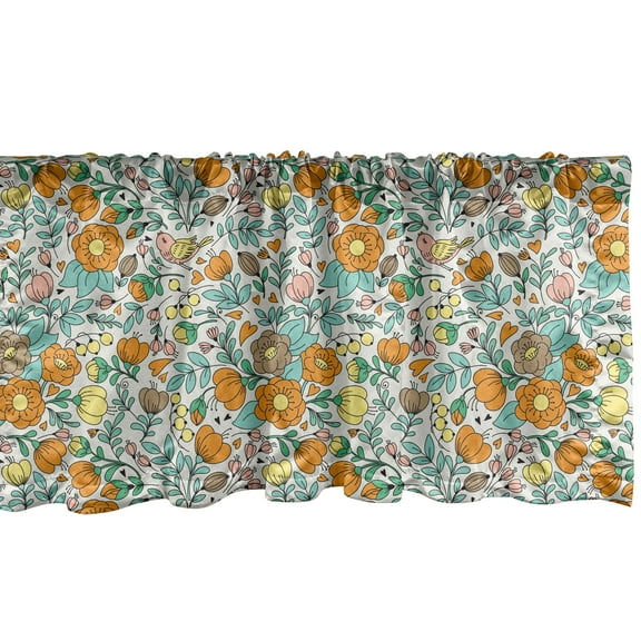 Ambesonne Floral Window Valance, Summer Flowers Birds Humming, 54" X 12", Seafoam Marigold