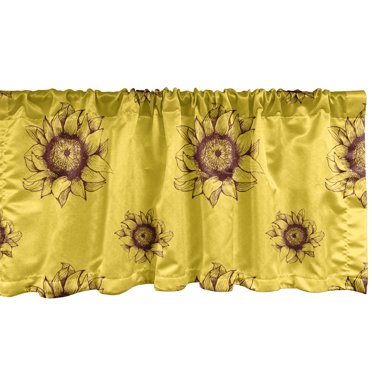 Ambesonne Floral Window Valance, Sun Flowers Hand Drawn Like, 54" X 18", Dark Maroon and Mustard