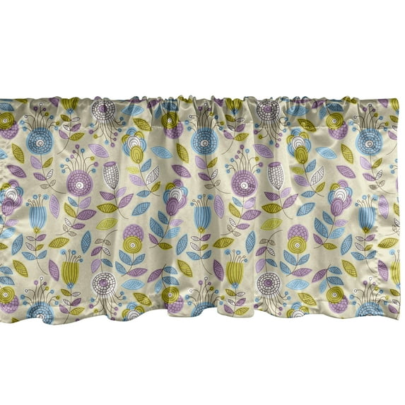 Ambesonne Floral Window Valance, Surreal Funny Flowers Swirls, 54" X 12", Pale Lilac Khaki
