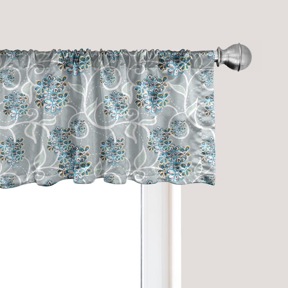 Ambesonne Floral Window Valance, Swirls Daisy Bouquet, 54" X 18", Sky Blue Grey Apricot