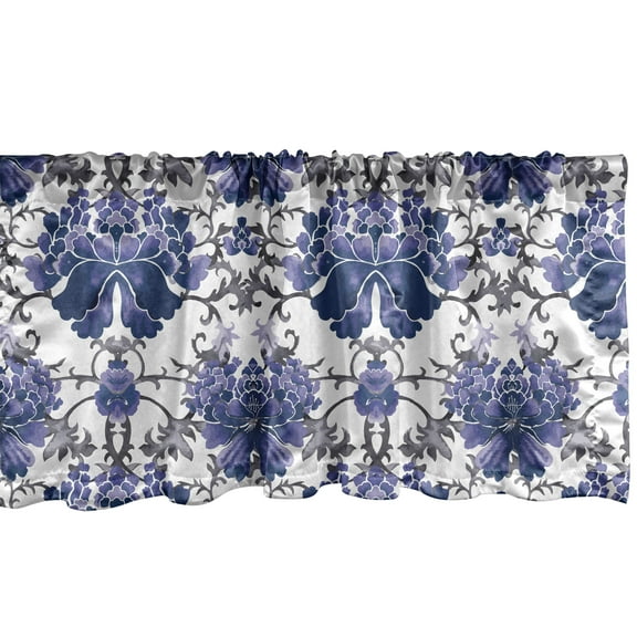 Ambesonne Floral Window Valance, Symmetrical Oriental Nature, 54" X 12", Lavender Dark Purple