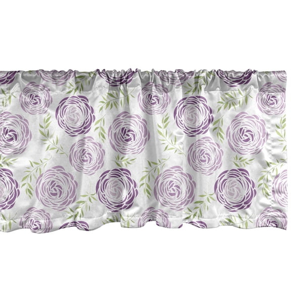 Ambesonne Floral Window Valance, Top View of Garden Elements with Leaves, Curtain Valance for Kitchen Bedroom Decor with Rod Pocket, 54" X 18", Pale Mauve White
