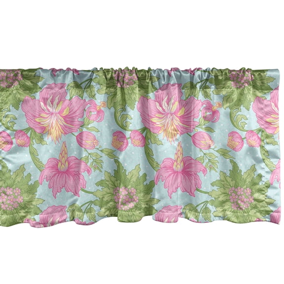 Ambesonne Floral Window Valance, Tropical Hibiscus Blossom, 54" X 18", Fern Green Pale Pink