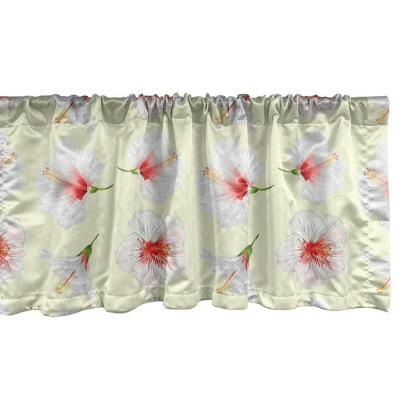 Ambesonne Floral Window Valance, Tropical Hibiscus Petals, 42" x 12", Green Dark Coral and Cream