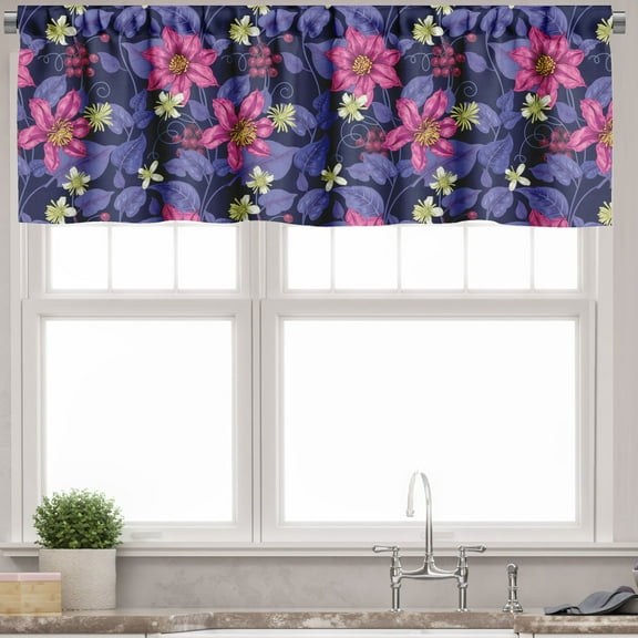 Ambesonne Floral Window Valance, Tropicana Orchids Hawaii, 54" X 18", Violet Magenta Indigo