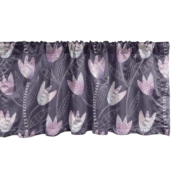 Ambesonne Floral Window Valance, Tulips Inspired Flower, 54" X 18", Purple Pale Mauve