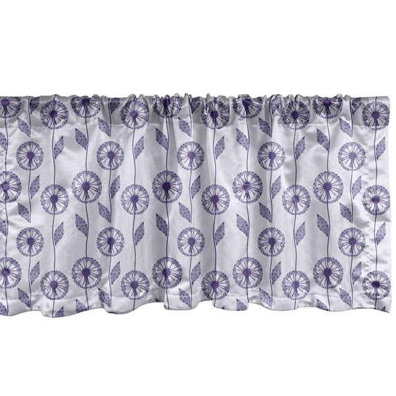 Ambesonne Floral Window Valance, Vertical Dandelion Flower Strips with Ornamental Leaves Dreamy Artwork, Curtain Valance for Kitchen Bedroom Decor with Rod Pocket, 54" X 18", Pastel Purple and Quartz