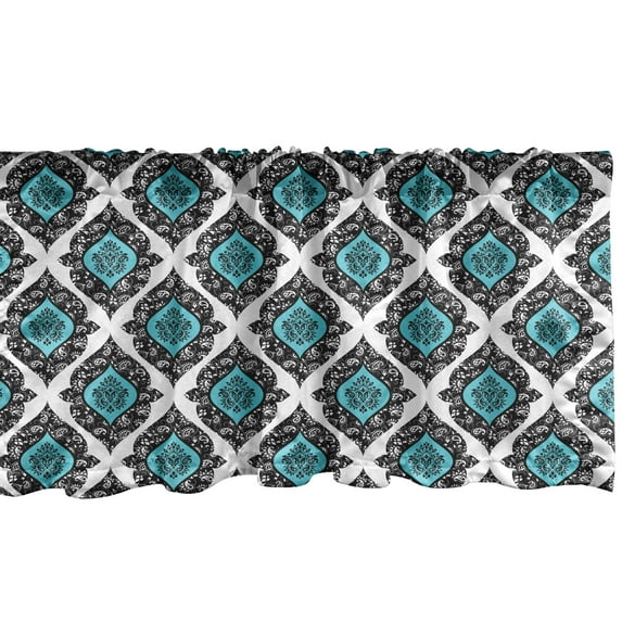 Ambesonne Floral Window Valance, Victorian Antique Style, 54" X 18", Black Aqua White