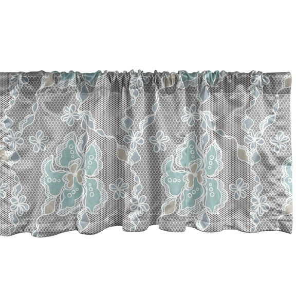 Ambesonne Floral Window Valance, Victorian Vintage Soft, 54" X 12", Grey Seafoam Tan