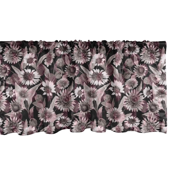 Ambesonne Floral Window Valance, Vintage Art Flower Pattern, 42" x 12", Dark Mauve Grey Black