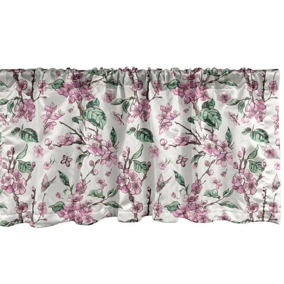 Ambesonne Floral Window Valance, Vintage Blossoms Butterflies, 54" X 12", Ivory Pale Pink Green