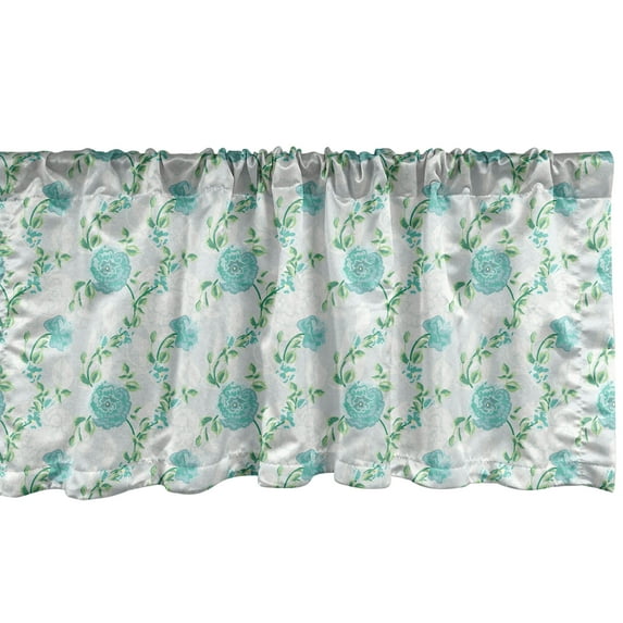Ambesonne Floral Window Valance, Vintage Curvy Rose Branches, 42" x 12", Seafoam Jade Green