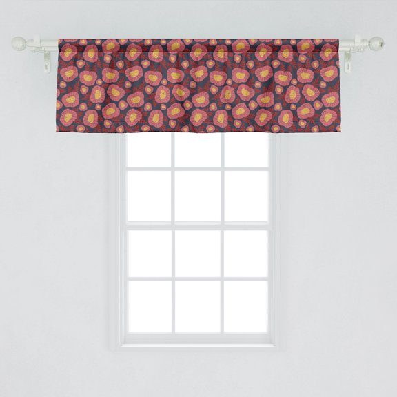 Ambesonne Floral Window Valance, Vintage Flowers Leaves Art, 54" X 18", Coral Charcoal Grey