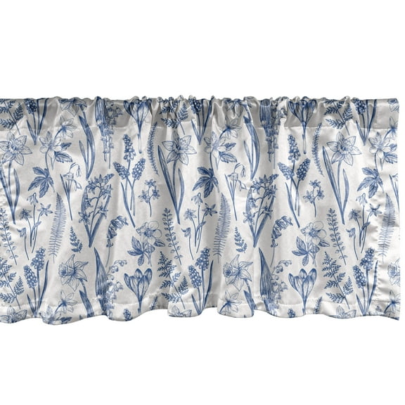 Ambesonne Floral Window Valance, Vintage Flowers and Herbs, 42" x 12", Royal Blue Off White