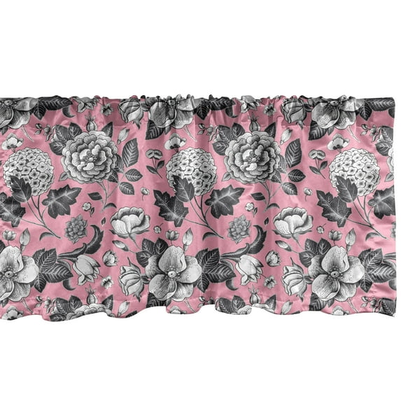 Ambesonne Floral Window Valance, Vintage Garden Flowers, 54" X 18", Coral Black and White