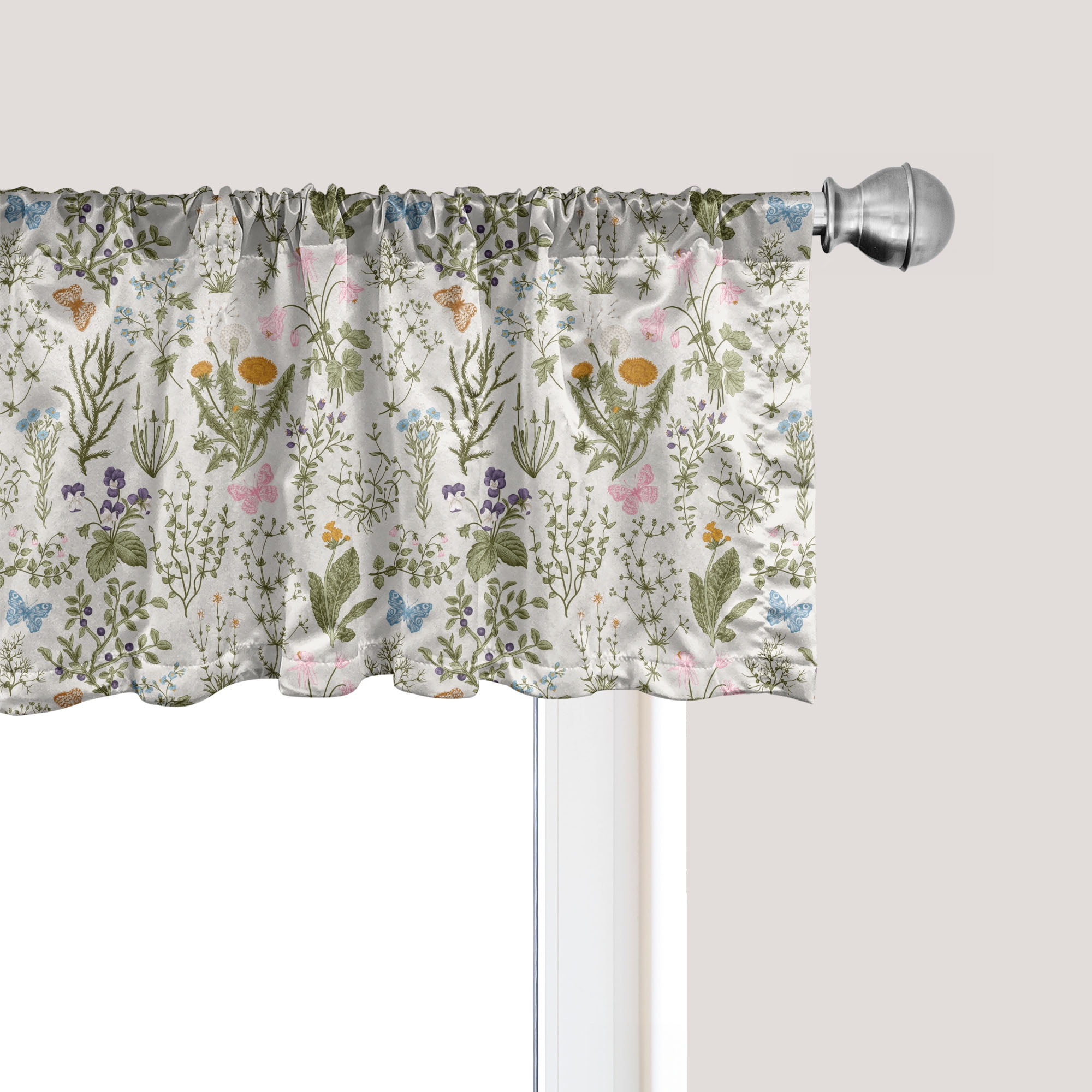 Reseda Green Beige Floral Satin Rod Pocket Valance 54" x 18"
