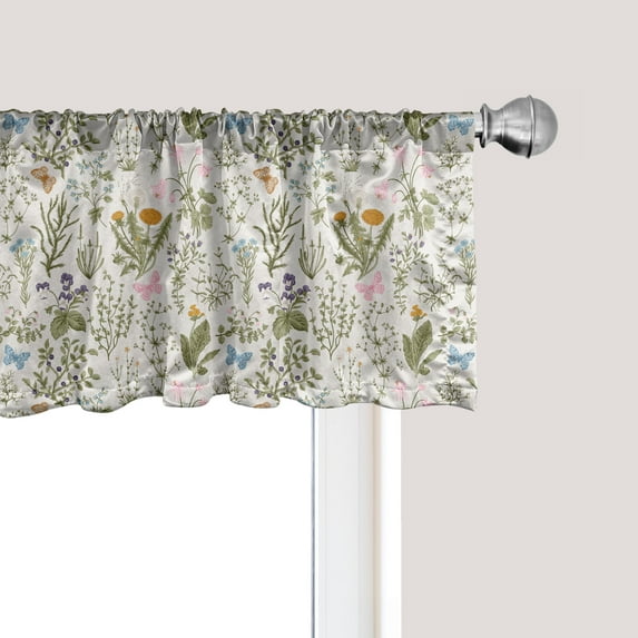 Ambesonne Floral Window Valance, Vintage Garden Plants, 54" X 18", Reseda Green Beige