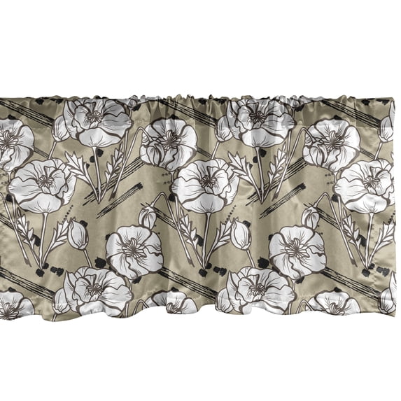 Ambesonne Floral Window Valance, Vintage Inspired Pattern with Poppies and Strokes, Curtain Valance for Kitchen Bedroom Decor with Rod Pocket, 54" X 18", Pale Sepia Charcoal Grey