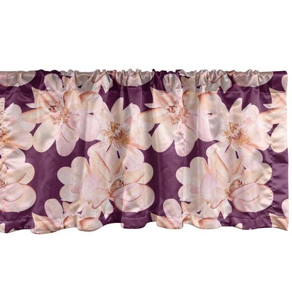 Ambesonne Floral Window Valance, Vintage Pastel Rose Pattern, 42" x 18", Peach Blush and Plum