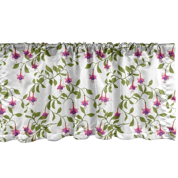 Ambesonne Floral Window Valance, Vintage Pattern with Fuchsia Flower and Blossoming Spring Foliage, Curtain Valance for Kitchen Bedroom Decor with Rod Pocket, 54" X 18", Olive Green Pink