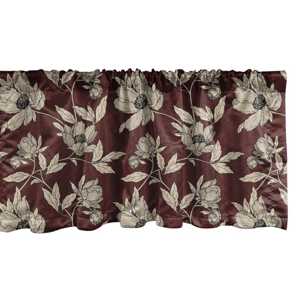 Ambesonne Floral Window Valance, Vintage Poppy Blooms Art, 42" x 18", Grey Yellow Burgundy