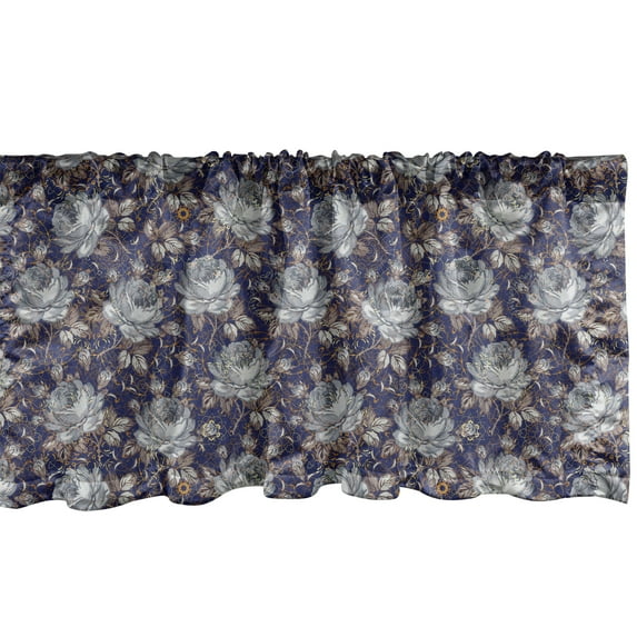 Ambesonne Floral Window Valance, Vintage Romantic Roses Print, 54" X 12", Dark Violet Marigold and Grey