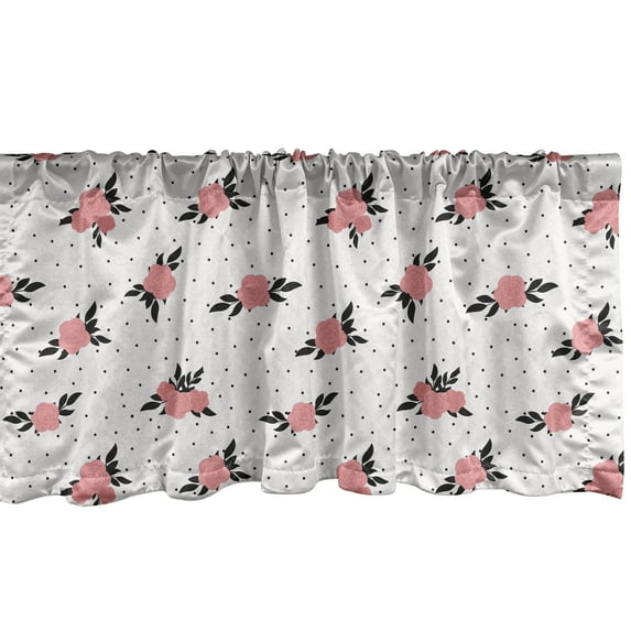 Ambesonne Floral Window Valance, Vintage Roses and Leaves, 54" X 18", Coral Pale Pink