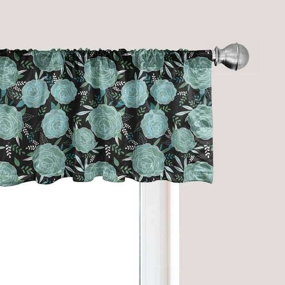 Ambesonne Floral Window Valance, Vintage Style Budding Roses, 54" X 18", Charcoal Grey Pale Teal